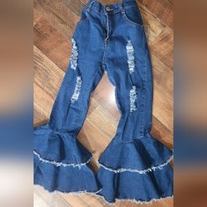 Sz 8 Girls Flared Ruffle Jeans